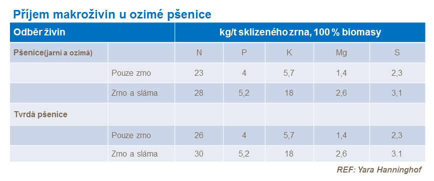 Příjem makroživin u ozimé pšenice